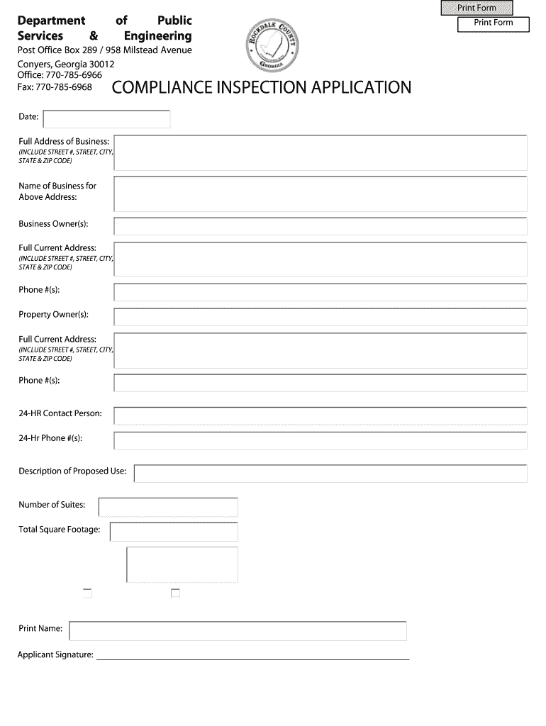 COMPLIANCE INSPECTION APPLICATION  Rockdale County  Rockdalecounty  Form
