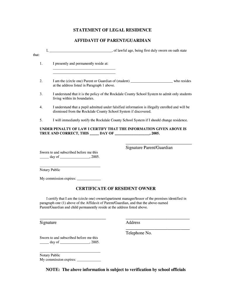  STATEMENT of LEGAL RESIDENCE Rockdale County Rockdalecounty 2011