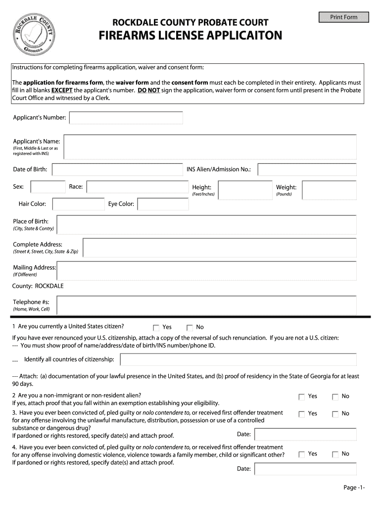 Rockdale County Gun Permit  Form