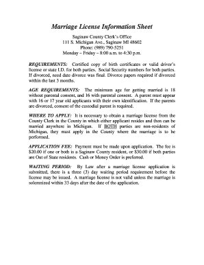 Saginaw County Marriage License  Form