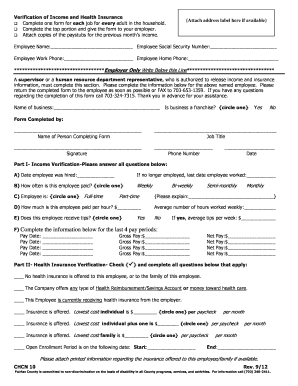 Verification of Income and Health Insurance Form