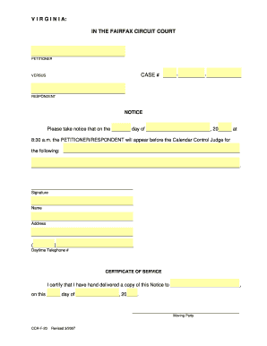 Fairfax County Court Papers Filler Form