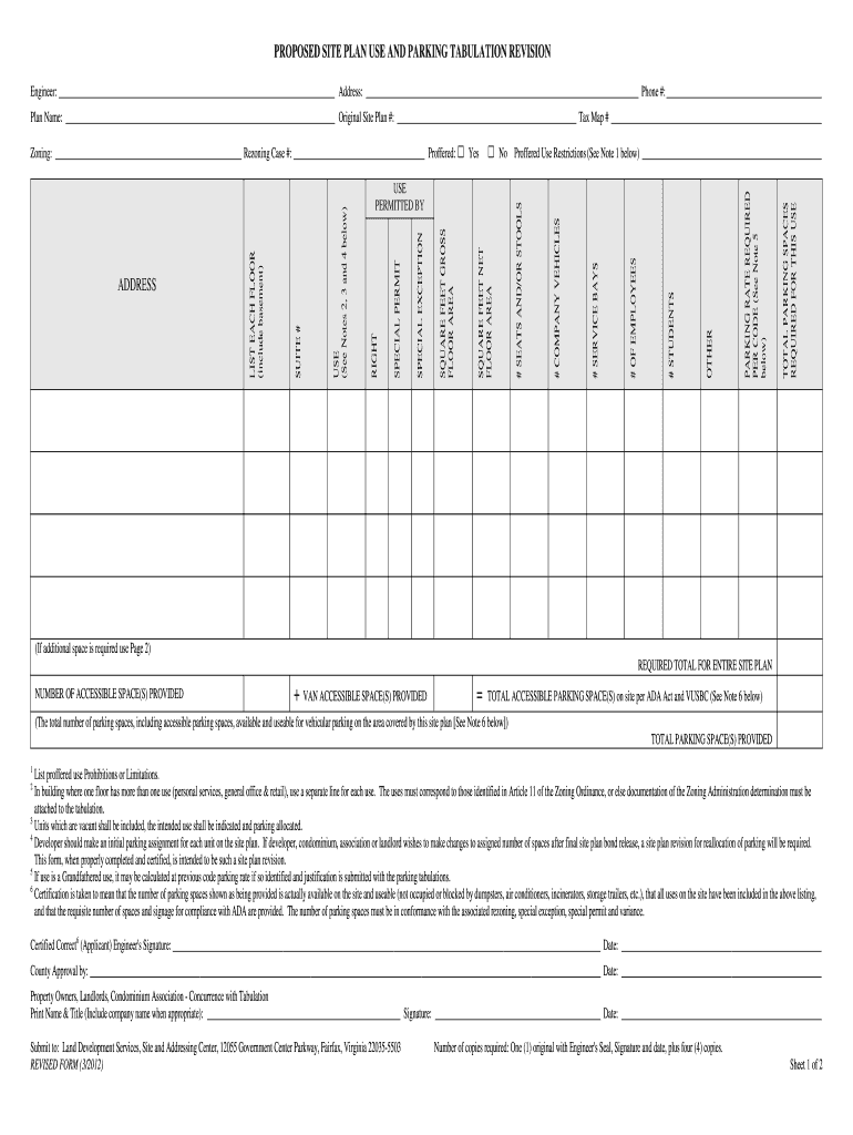 Parking Tabulation Form