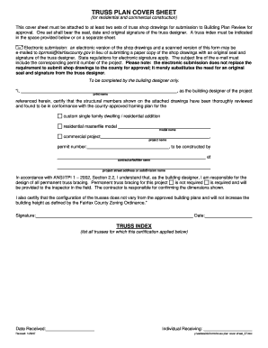 Example of Truss Plan Cover Sheet Submit to Fairfax County  Form