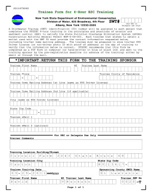 3511475040 Trainee Form for 4 Hour ESC Training New York State Department of Environmental Conservation Division of Water, 625 B