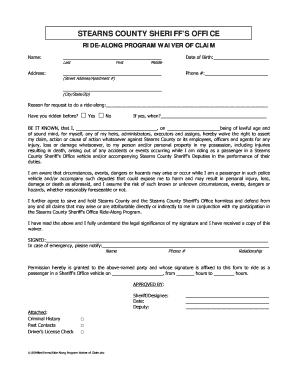 Stearns County Sheriff Ride along Program Form