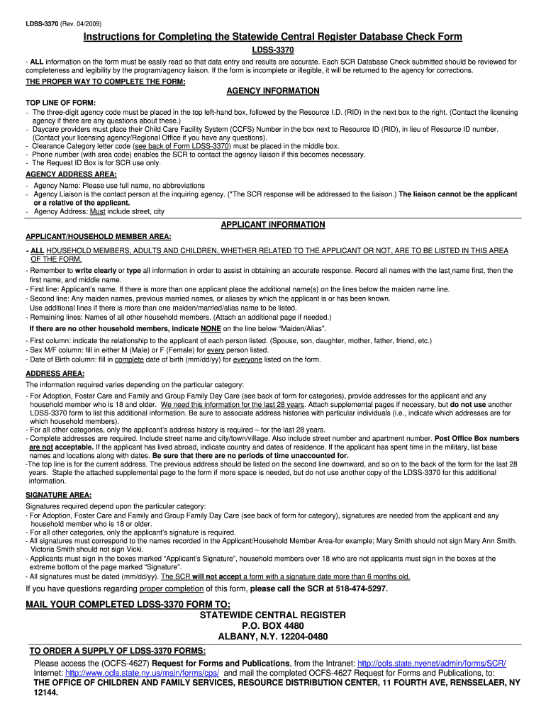  Statewide Central Register Database Check Form 2009