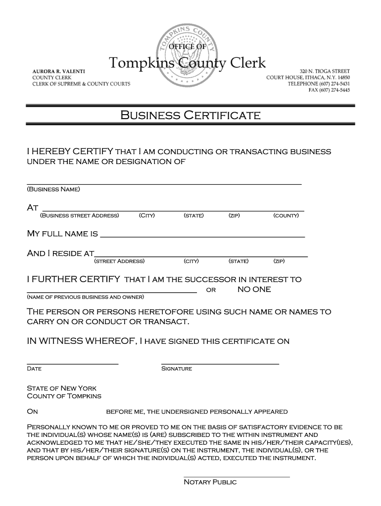 Sole Proprietor Certificate  Form
