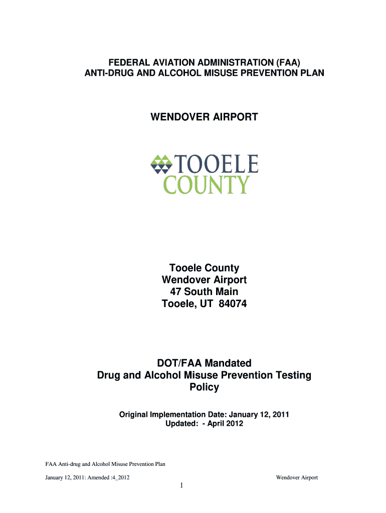Faa Anti Drug and Alcohol Misuse Prevention Plan  Tooele County  Co Tooele Ut  Form