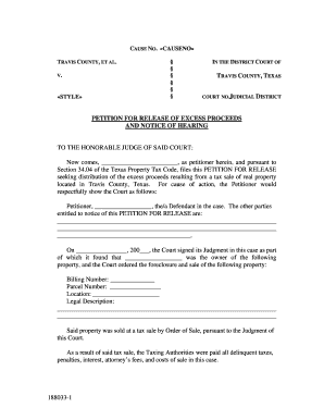texas excess petition proceeds notice sample forms hearing form preview release sign pdf list signnow template pdffiller