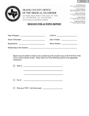  REQUEST for AUTOPSY REPORT Travis County, Texas Traviscountytx 2010