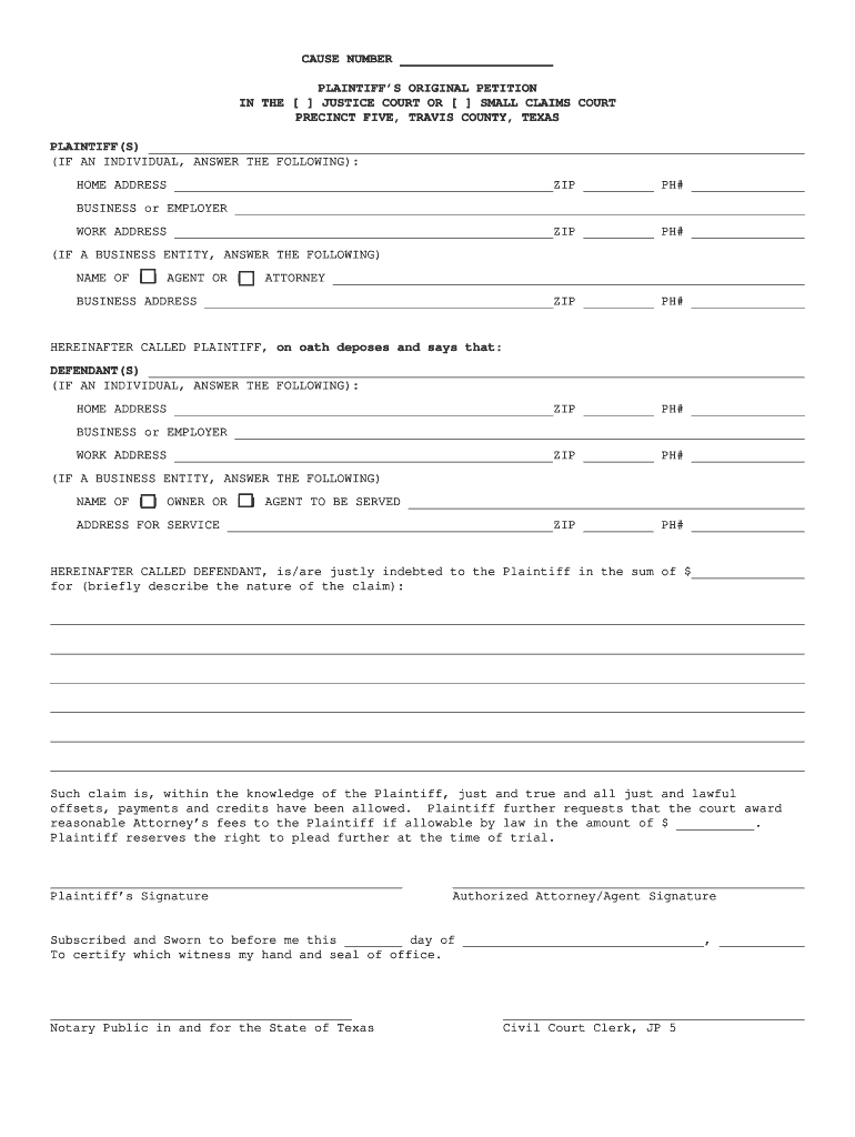 Texas Original Petition  Form