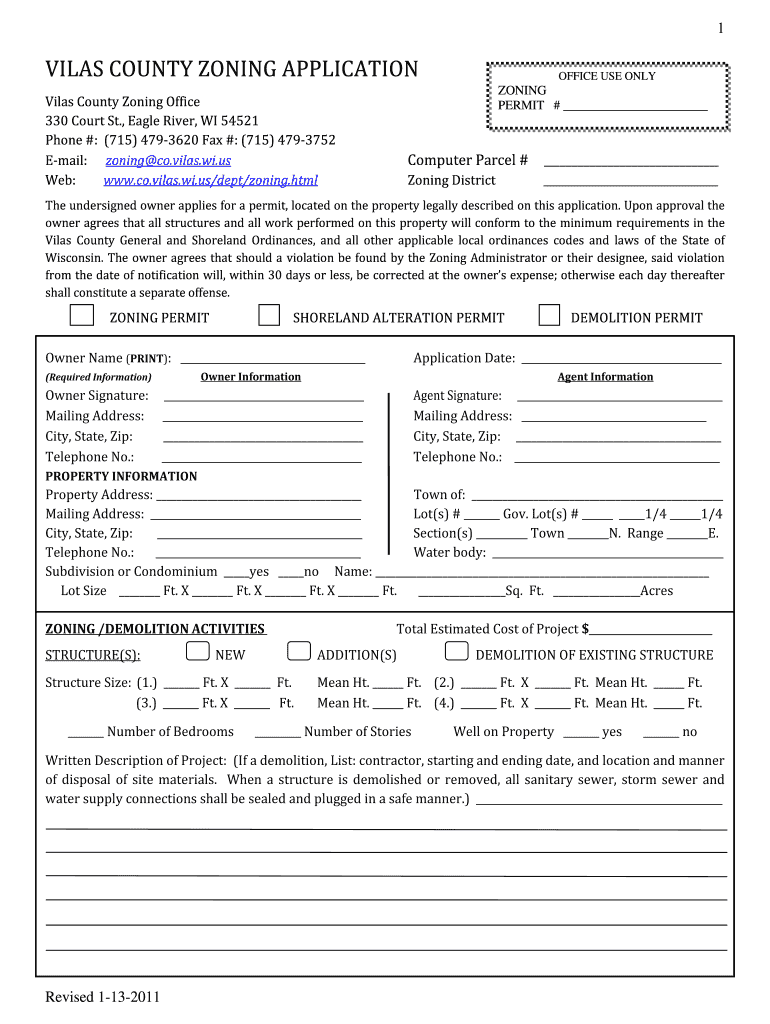  Vilas County Zoning Application Form 2018