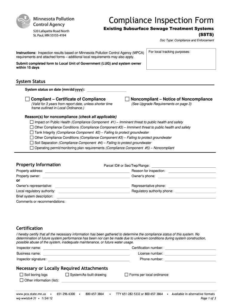  Compliance Inspection Form for Existing Ssts 2012