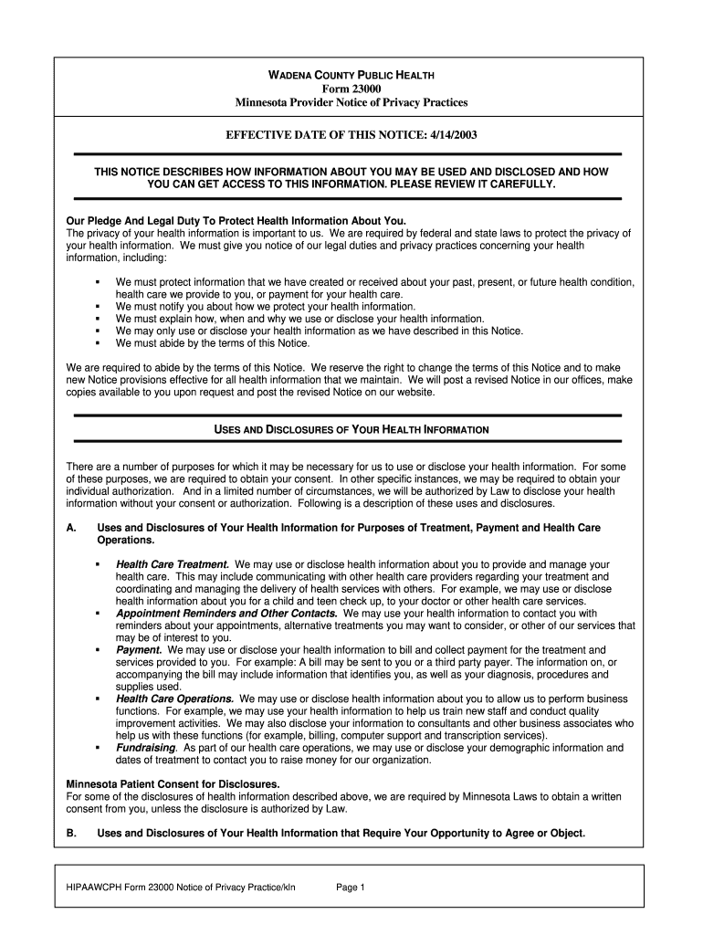  Notice of Privacy Practices Template 2003-2024