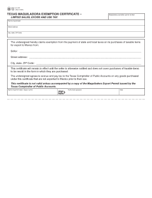 Texas Maquiladora Exemption Certificate  Form