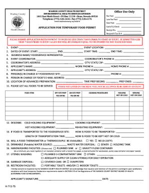 Application for Temporary Food Permit Washoe County, Nevada Washoecounty  Form