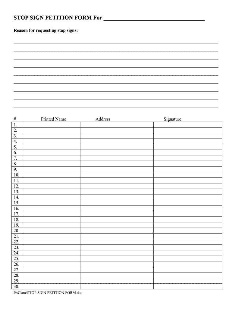 Printable Petition Signature Sheet