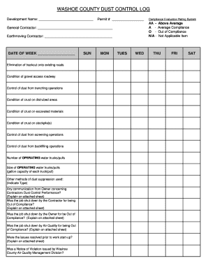 WASHOE COUNTY DUST CONTROL LOG Washoe County, Nevada Washoecounty  Form