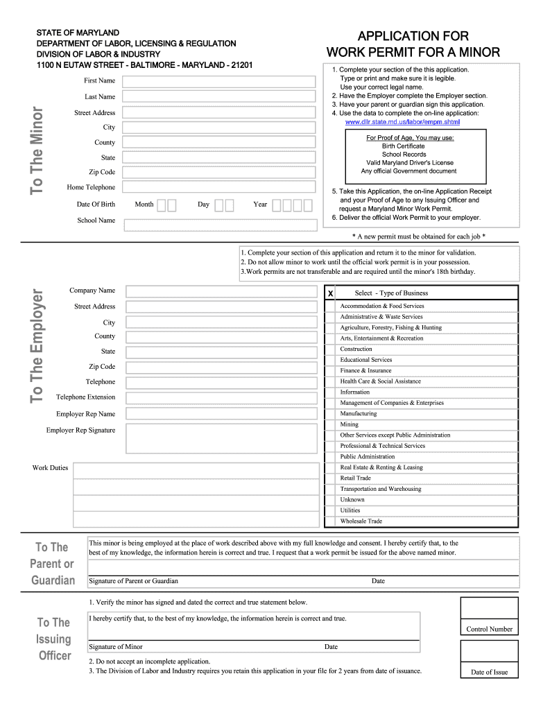 Work Permit Maryland Form