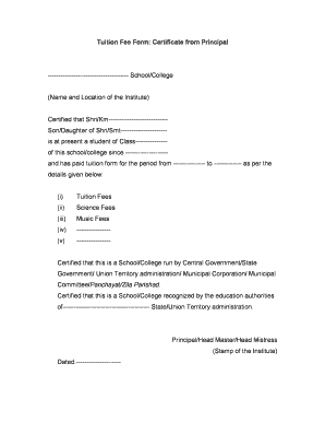 Application for Tuition Fee Certificate  Form