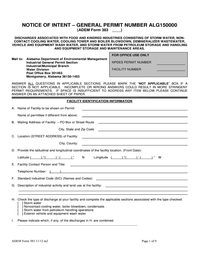  Draft Form 383  ALG150000  Alabama Department of    Adem Alabama 2012