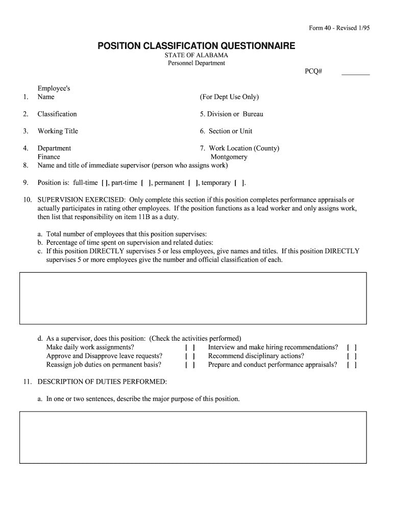  Form 40  Alabama Department of Finance Personnel Division  Financepersonnel Alabama 1995-2024