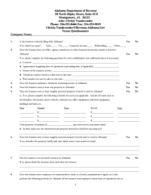 Alabama Nexus Questionnaire  Form