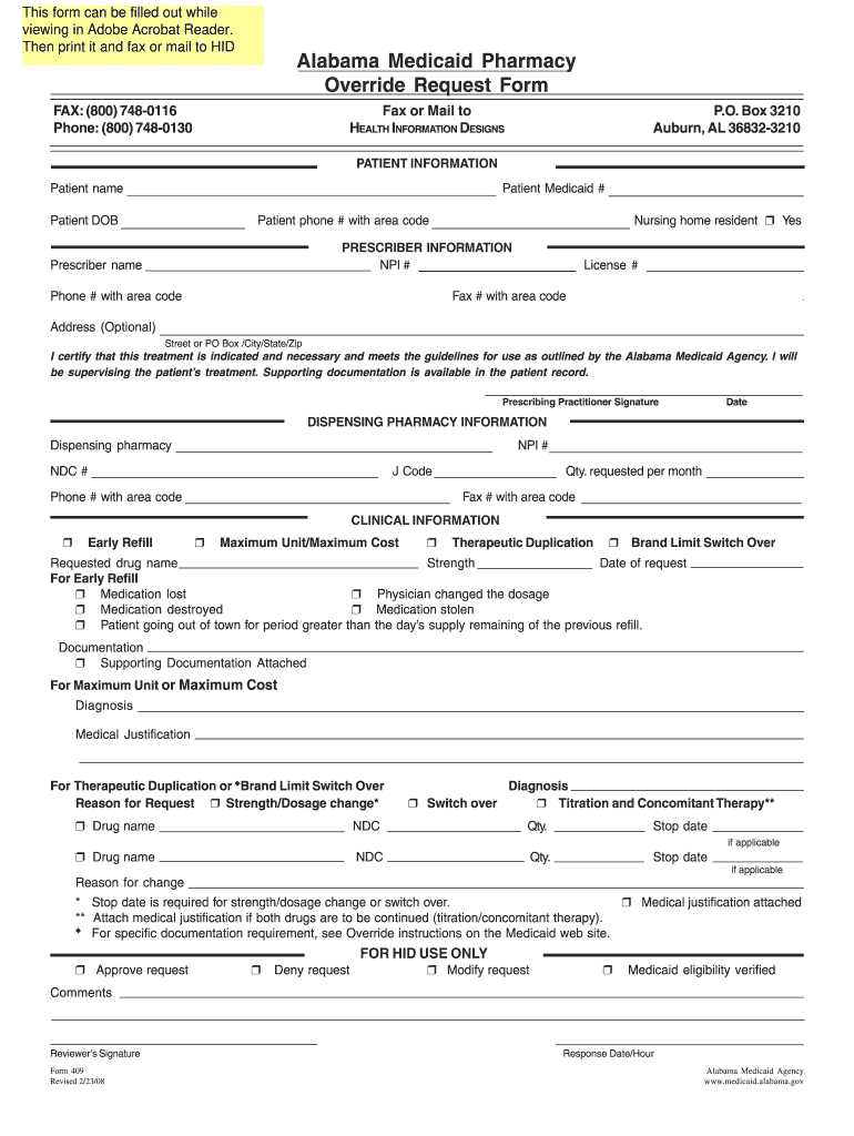 Alabama Medicaid Override Form