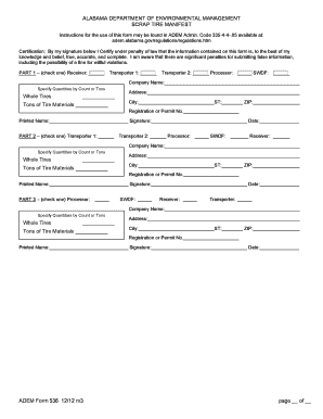 Alabama Scrap Tire Manifest Form