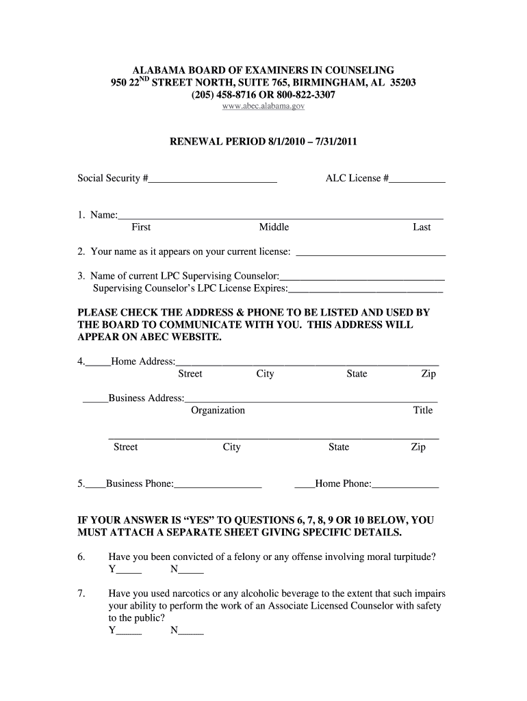  Alc Renewal Application Alabama 2010-2024