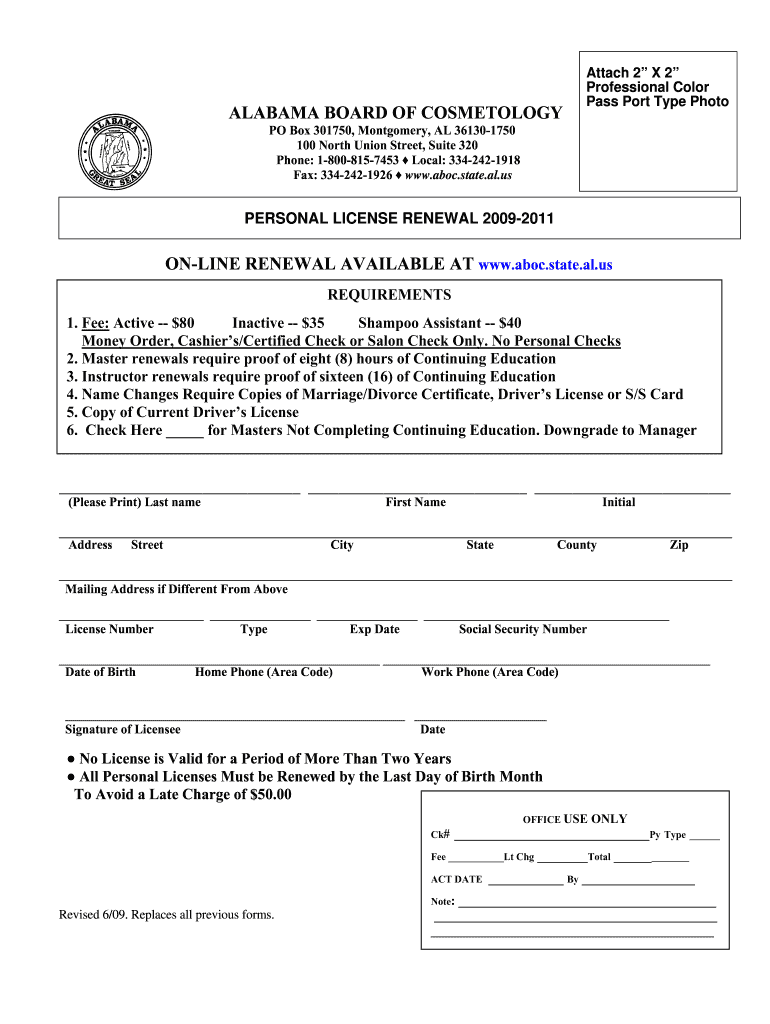 Get and Sign Alabama Cosmetology State Board Form 2009