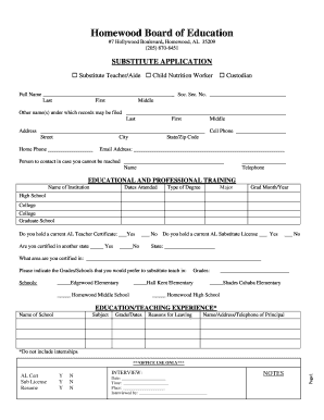 Homewood City Schools Substitute Form