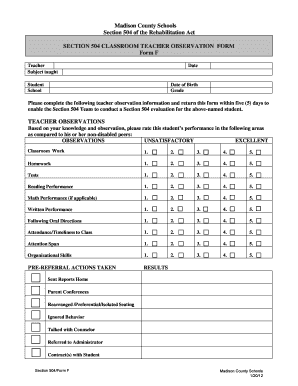Madison County Schools Section 504 Form F