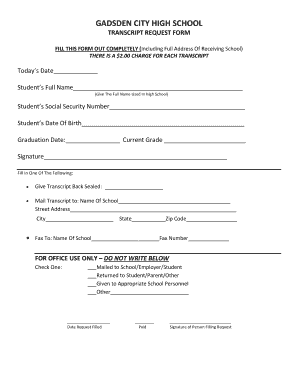 Gadsden High School Calendar  Form