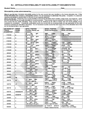 Stimulability Intelligibility List Cherokee County Schools  Form