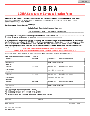 Cobra Continuation Coverage Election Form