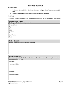 High School Resume Builder  Form