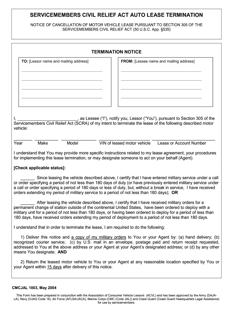 Get and Sign Scra Auto Lease Termination Letter 2004-2022 Form