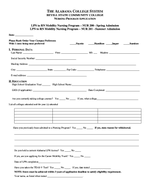 Bevill State Nursing Program Reviews  Form