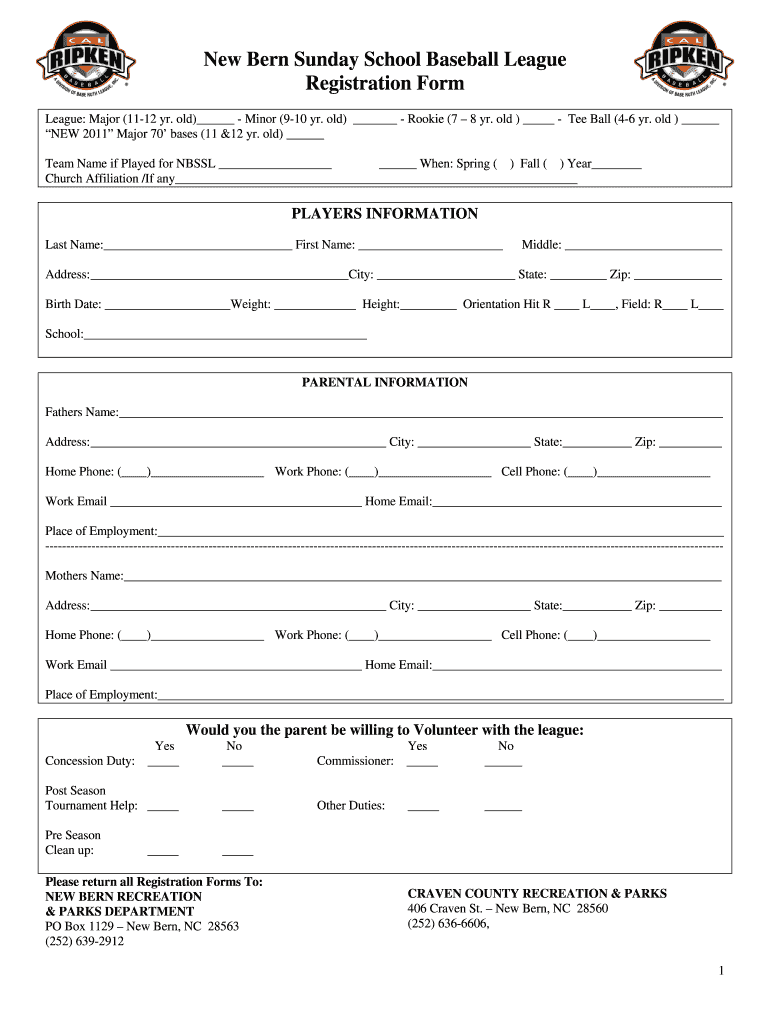 Baseball Registration Form