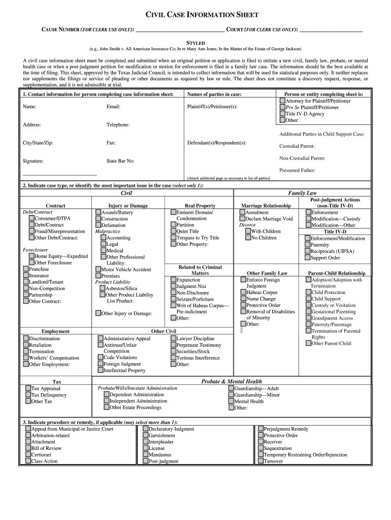 County Civil Information Sheet