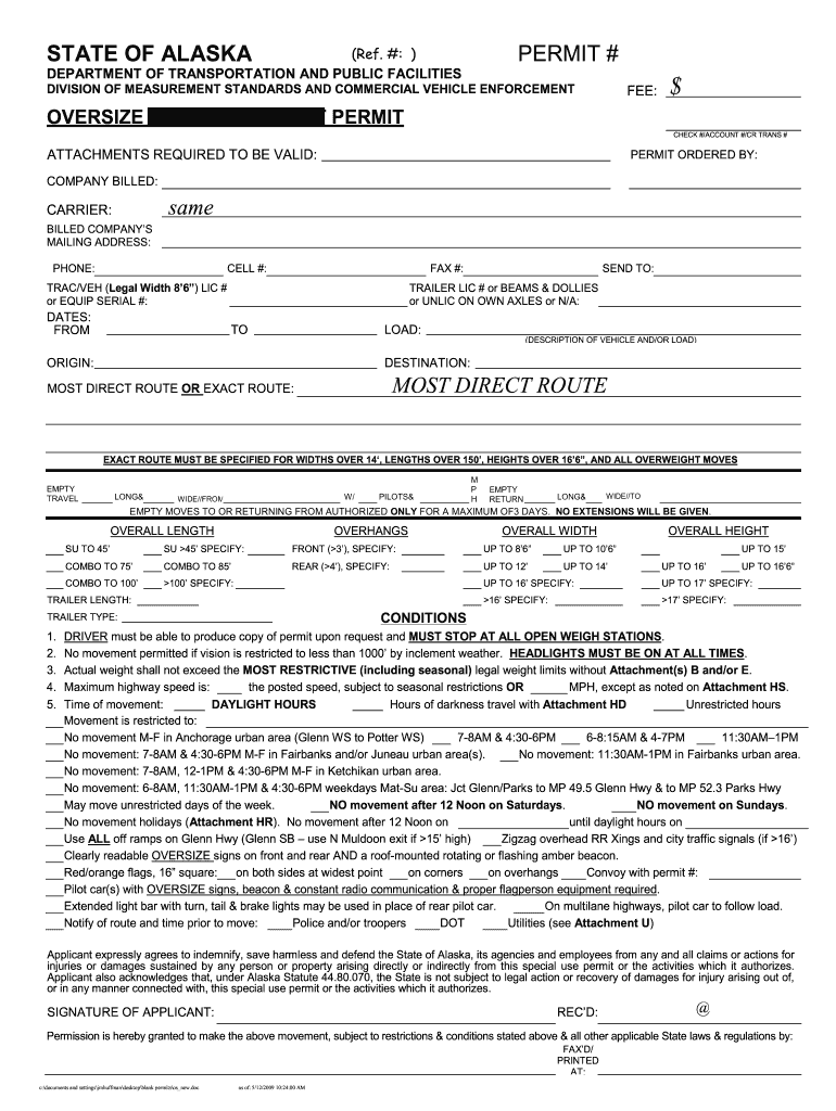  Alaska Oversize Permits Online 2009-2024