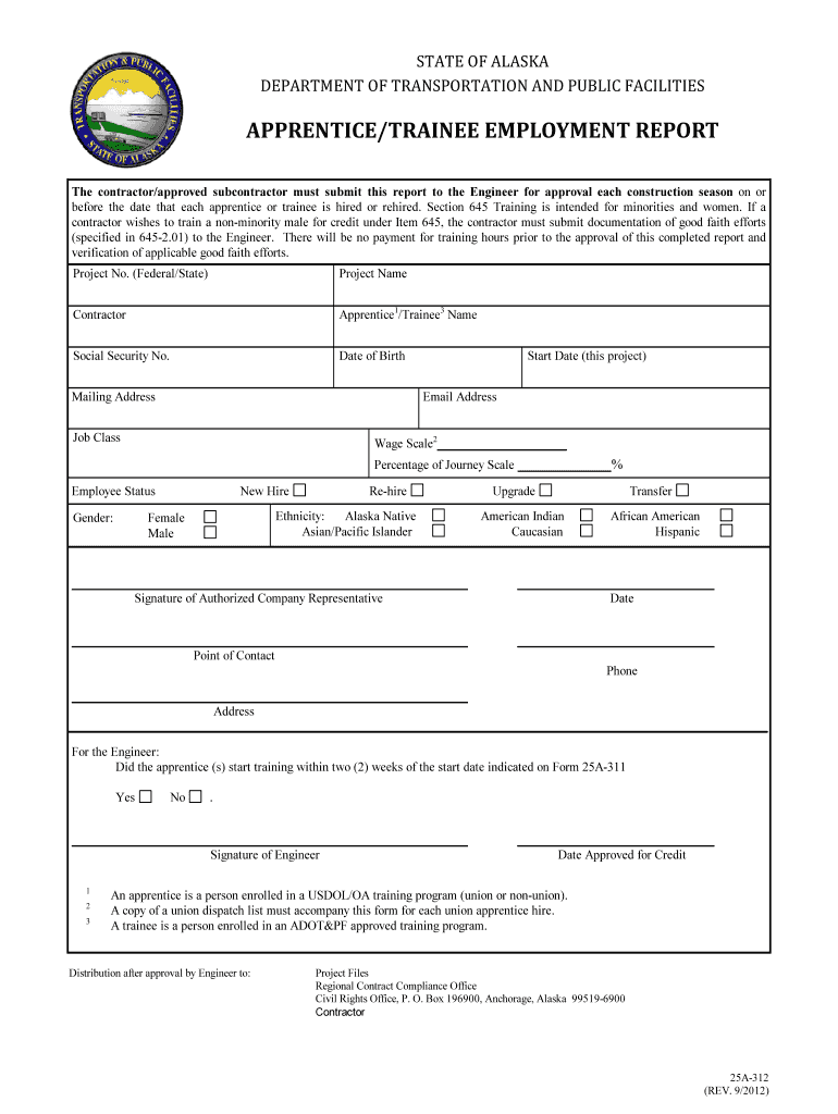  Form 25A 312 Alaska Department of Transportation & Public  Dot State Ak 2012-2024