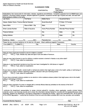  Alaska Department of Health and Social Services Clearance Form 06 9437 2011