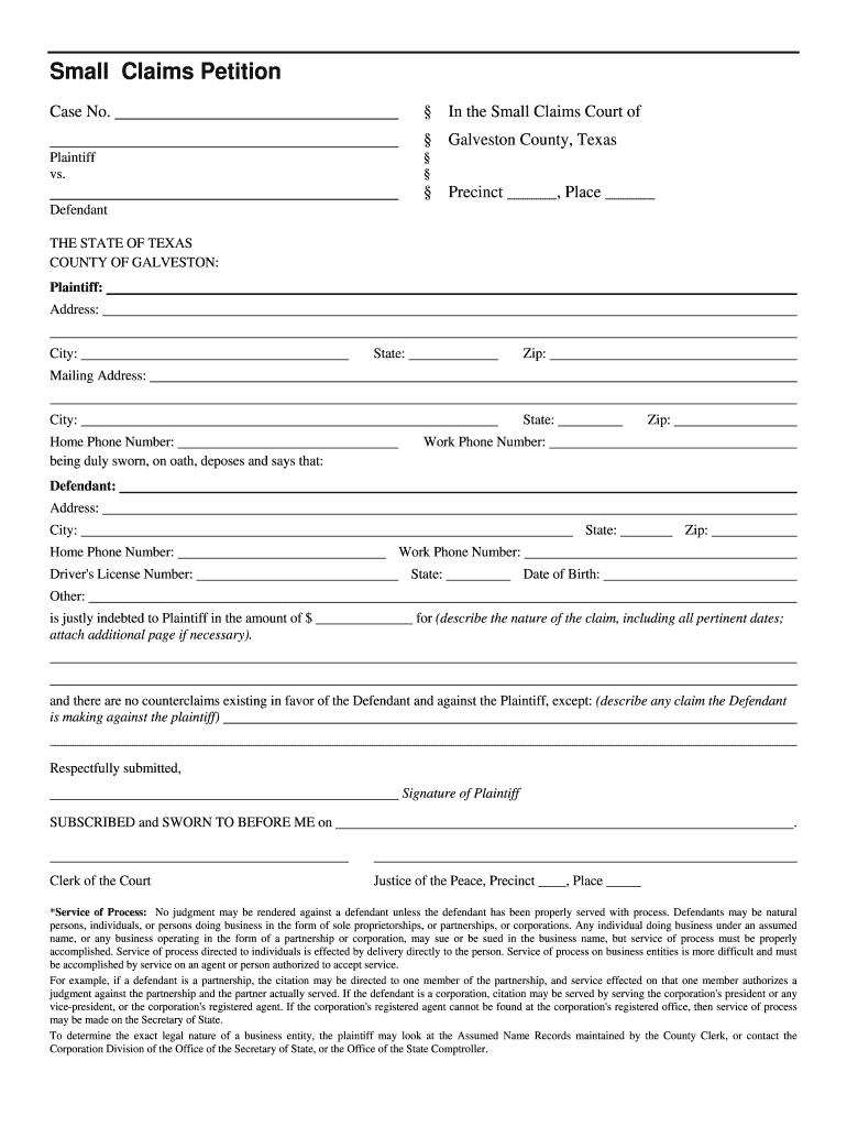 Galveston Small Claims Attorney  Form