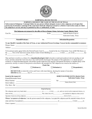 Image of Subpoena Texas Form
