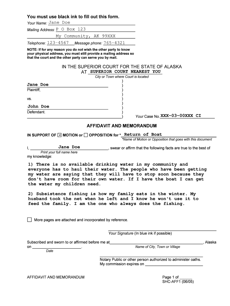 Affidavit of Memorandum  Form