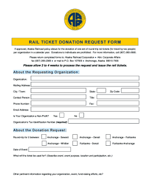 RAIL TICKET DONATION REQUEST FORM Alaska Railroad