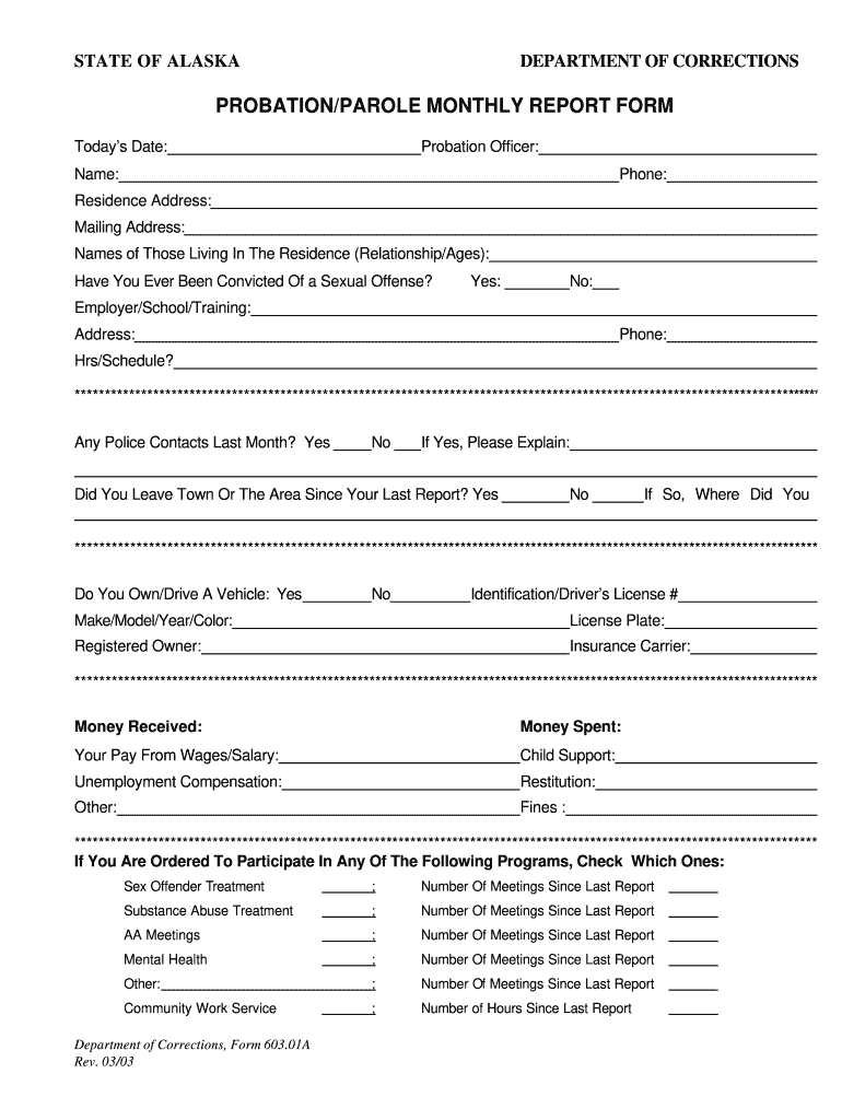  State of Alaska Probation Parole Forms 2003-2024